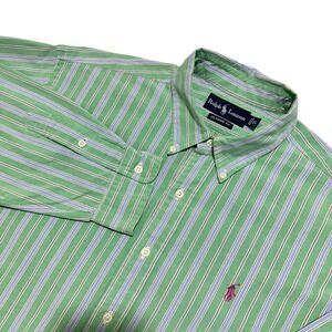 Ralph Lauren Mens XL Vintage Classic‎ Fit Green Striped Button Down Shirt